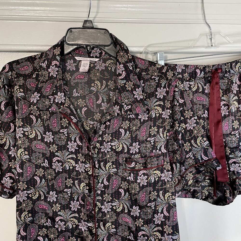Victoria's Secret Satin Floral Paisley Short Sleeve Pajama Sleep SET Size L